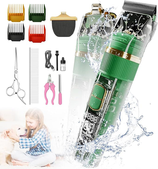 Dog Clippers for Grooming Low Noise, Dog Paw and Hair Trimmer with 3-Speed Digital Display, Detachable Waterproof Dog Trimmer for Grooming, Rechargeble Pet Grooming Clippers for Dogs Professional