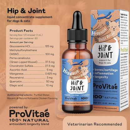 Hip & Joint Support Liquid Supplement for Dogs & Cats – Daily Supplement for Mobility Support with Glucosamine, MSM, Chondroitin – Reduce Pain & Inflammation – Antioxidants for Longevity