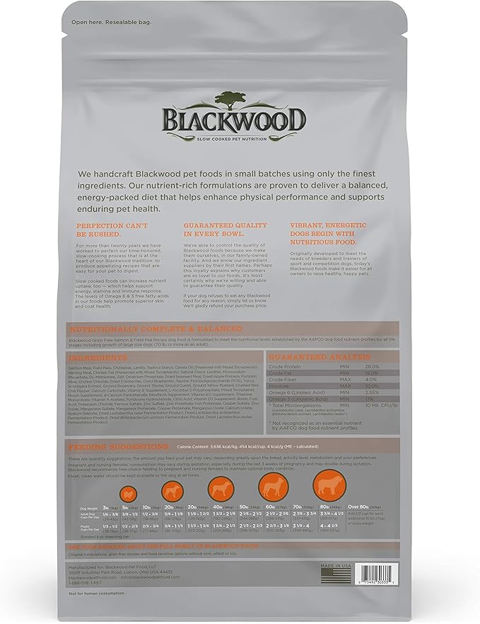 Blackwood Special Diet All Life Stages Dry Dog Food, 15Lb., Salmon Meal & Field Pea Recipe, Sensitive Skin and Stomach, Grain Free Dog Food