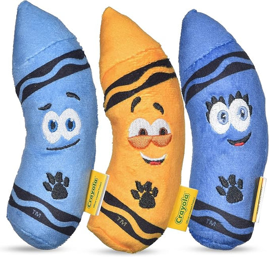 Crayola for Pets 3pk Small Aromathera-play Plush Squeaker Crayons Dog Toys in Pup-Visible Colors Dogs See Best, Blue, Yellow + Purple Plush Crayon Scented Dog Toys with Soothing Scents