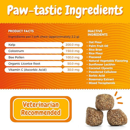 Dog Allergy Chews – 120 Soft Chews for Dog Allergy Relief – Natural Vegetable Flavor Allergy Immune Supplement for Dogs – Soothing and Calming Dog Treats