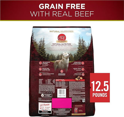 Purina ONE Grain Free Natural High Protein Dry Dog Food Formula True Instinct with Real Beef with Added Vitamins, Minerals and Nutrients - 12.5 lb. Bag