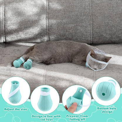 Hillban Cat Muzzle for Grooming with 4 Silicone Boots Breathable Transparent Cat Face Guard Silicone Cat Claw Covers Anti Scratch Cat Booties to Prevent Scratching Biting Bathing Trimming (Small)
