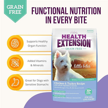 Health Extension Grain Free Little Bites for Dogs, Natural Food with Added Vitamins & Minerals, Perfect for Teacup, Toy & Small Dogs, Chicken & Turkey Recipe (3.5lb Bag)