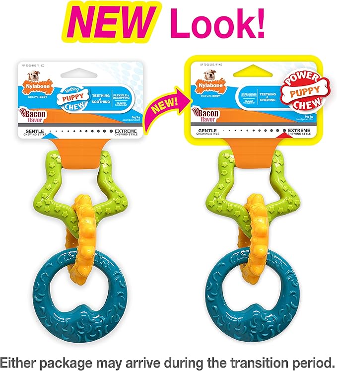 Nylabone Puppy Power Rings Chew Toy - Tough and Durable Puppy Chew Toy for Teething - Puppy Supplies - Bacon Flavor, Small (1 Count)