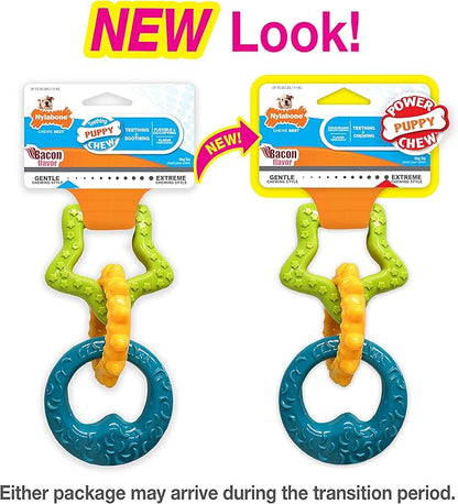 Nylabone Puppy Power Rings Chew Toy - Tough and Durable Puppy Chew Toy for Teething - Puppy Supplies - Bacon Flavor, Small (1 Count)