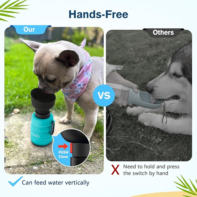 Pecute Dog Water Bottle Portable, 29oz Dog Foldable Water Bottle with Folding Bowl, Carabiner Clip, 5 Levels Capacity, 100% Food Grade Silicone, Dog Water Bottle for Outdoor Walking, Hiking, Travel