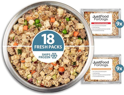 JustFoodForDogs Frozen Fresh Dog Food Topper, Variety Pack, Beef & Turkey Human Grade Dog Food Recipes, 5.5 oz (Pack of 18)
