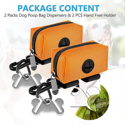 2Packs Dog Poop Bag Holder for Leash Attachment Dog Poop Bag Dispenser Dog Waste Bag Dispensers for Leash Accessory Dog Poop Bag Holders Fits Dog Leash Include Hand Free Holder Metal Carriers, Orange