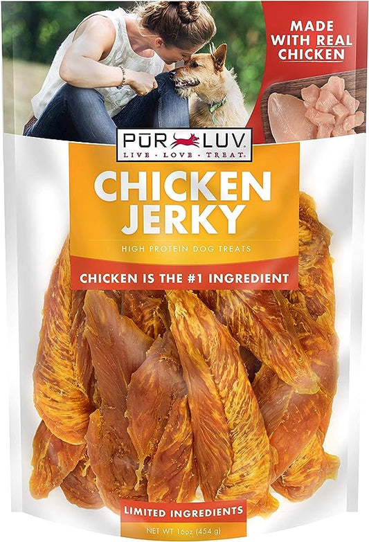 Dog Treats, Chicken Jerky for Dogs, Made with 100% Real Chicken Breast, 16 Ounces, Healthy, Easily Digestible, Long-Lasting, High Protein Dog Treat, Satisfies Dog's Urge to Chew