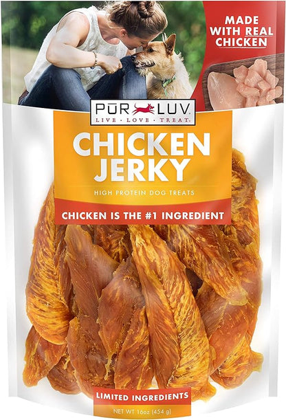Dog Treats, Chicken Jerky for Dogs, Made with 100% Real Chicken Breast, 16 Ounces, Healthy, Easily Digestible, Long-Lasting, High Protein Dog Treat, Satisfies Dog's Urge to Chew