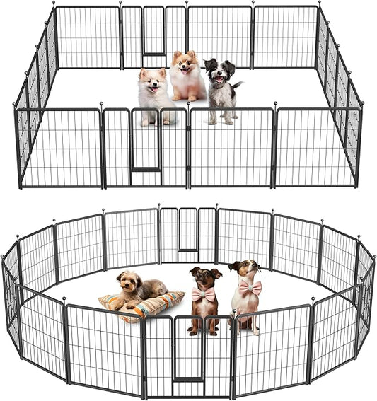HealSmart Dog Playpen Indoor, Puppy Playpen Indoor for Yard, Camping, 24" Height 16 Panels Heavy Duty Dog Pen for Puppies/Small Dogs, Black