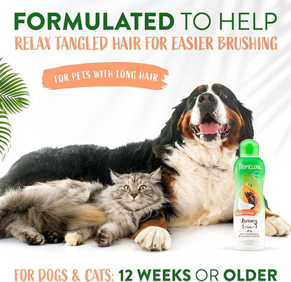TropiClean 2-in-1 Papaya & Coconut Dog Shampoo and Conditioner | Natural Pet Shampoo Derived from Natural Ingredients | Cat Friendly | Made in the USA | 20 oz.
