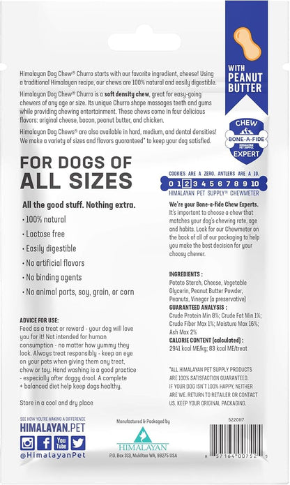 Himalayan Dog Chew Churro Yak Cheese Dog Chews, 100% Natural, Long Lasting, Gluten Free, Healthy & Safe Dog Treats, Lactose & Grain Free, Protein Rich, Real Peanut Butter Flavor, 4 Churros Per Pouch
