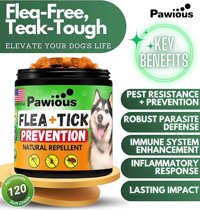 Flea and Tick Prevention for Dogs Chewables - Natural Dog Flea and Tick Control Supplement - Flea & Tick Chews for Dogs - All Life Stages - Made in USA