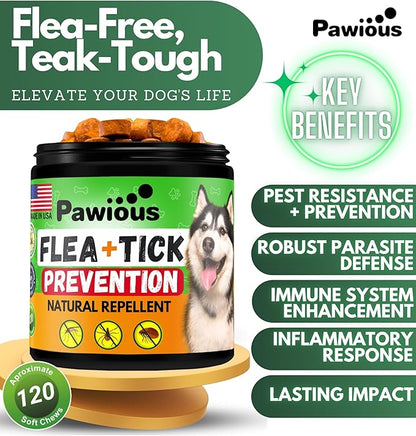 Flea and Tick Prevention for Dogs Chewables - Natural Dog Flea and Tick Control Supplement - Flea & Tick Chews for Dogs - All Life Stages - Made in USA