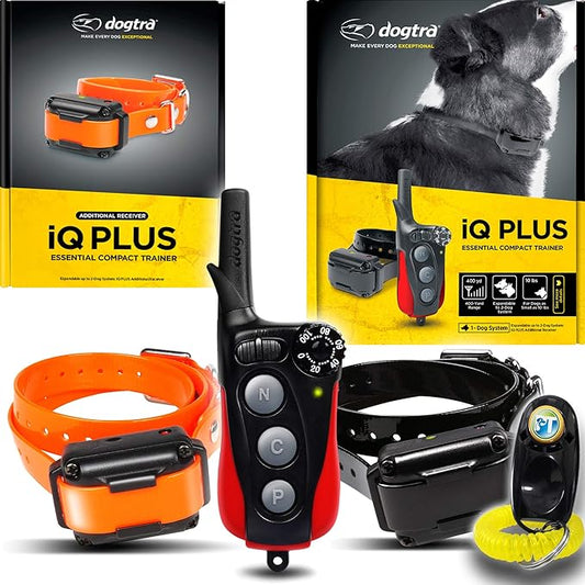 Dogtra IQ Plus+ 2-Dogs Remote Training System - 400 Yard Range, Waterproof, Rechargeable, Static, Vibration - Includes PetsTEK Dog Training Clicker