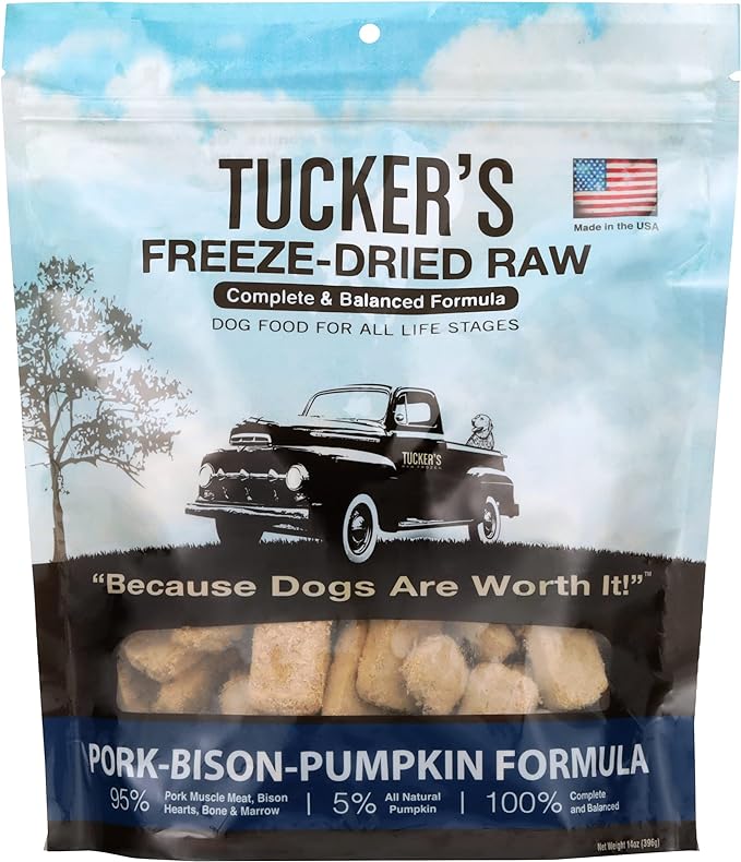 Tucker's Raw Frozen Freeze Dried Raw Dog Food, Pork, Bison & Pumpkin Formula 14oz