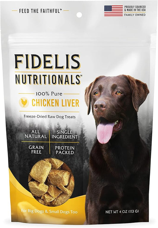 FIDELIS Freeze Dried Dog Treats for Large & Small Dogs - Made with USA Raw Chicken Liver, Single Ingredient, Grain-Free, Gluten-Free (4 oz)