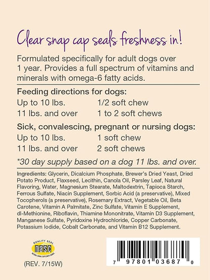 NaturVet VitaPet Adult Daily Vitamins Plus Breath Aid for Adult Dogs, 60 ct Soft Chews, Made in The USA with Globally Source Ingredients