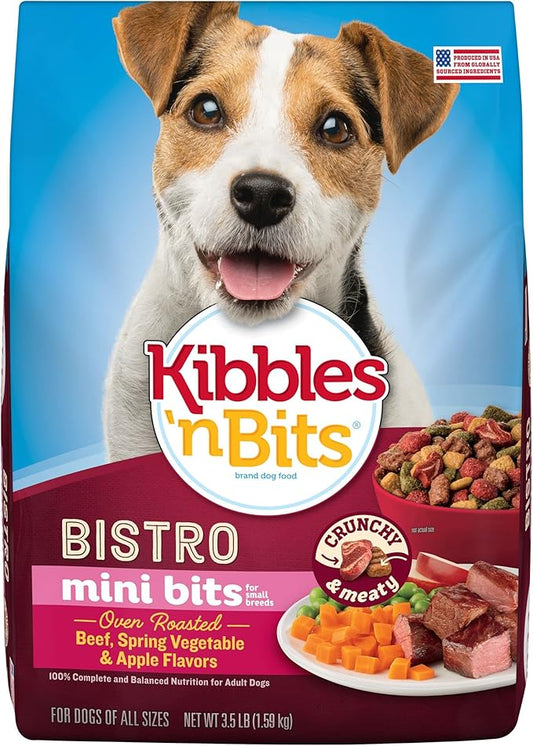 Kibbles 'N Bits Bistro Oven Roasted Beef Flavor Small Breed Mini Bits Dry Dog Food, 3.5 Pound Bag (Pack of 4)