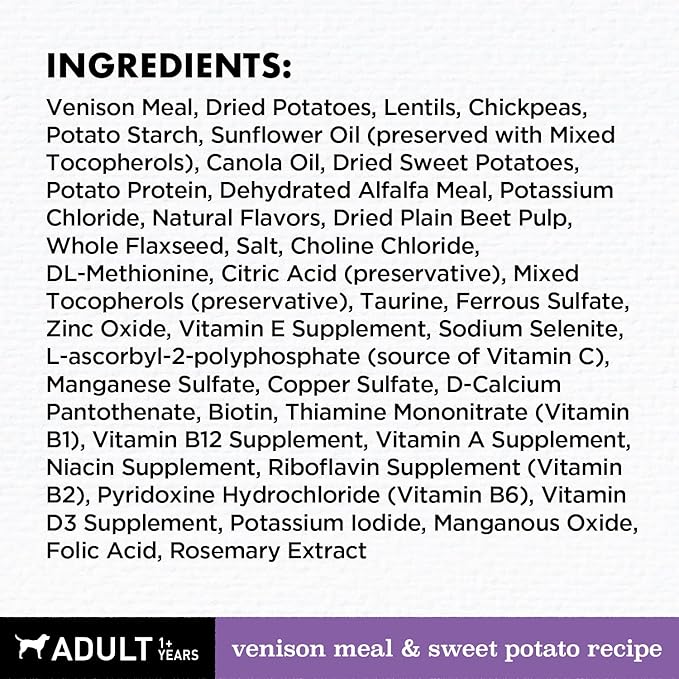 NUTRO Limited Ingredient Diet Adult Dry Dog Food Venison Meal & Sweet Potato Dog Kibble, 22 lb. Bag