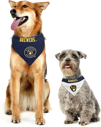 Pets First BRW-3217-S-M MLB Milwaukee Brewers Reversible Pet Bandana, Small/Medium, MLB Team Color