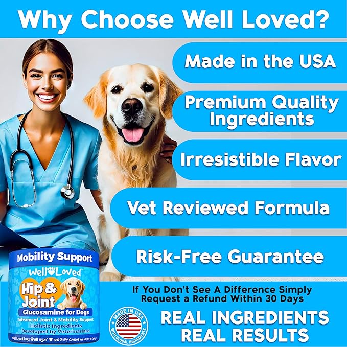 Glucosamine for Dogs - Joint Supplement for Dogs, Made in USA, Vet Developed, Dog Joint Supplement, Glucosamine Chondroitin for Dogs, Advanced Hip and Joint Chews with MSM, Pain Relief, 120