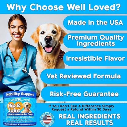 Glucosamine for Dogs - Joint Supplement for Dogs, Made in USA, Vet Developed, Dog Joint Supplement, Glucosamine Chondroitin for Dogs, Advanced Hip and Joint Chews with MSM, Pain Relief, 120