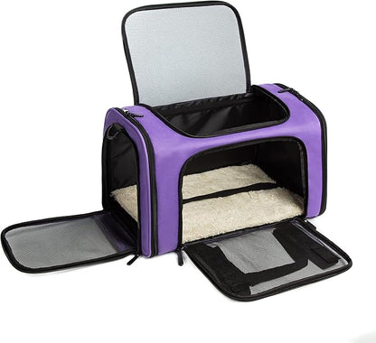 Cat Carrier Dog Carrier Pet Carrier Cat Bags for Small Medium Cats Dogs Puppies of 15 Lbs,of Airline Approved Small Dog Bag Soft Sided,Collapsible Travel Puppy Carrier(Medium, Purple)