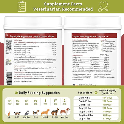 Wholistic Pet Organics Run Free: Dog Joint Health Supplement Glucosamine and Chondroitin Supplement Large Dog and Cats Arthritis Pain Relief with MSM for Mobility and Immune Support