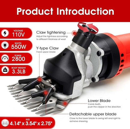 Sheep Shears Electric 550W - Upgraded Professional Sheep Clippers One Blade, 6 Speed Heavy Duty Livestock Haircut for Grooming Sheep Goats Large Dog Thick Coats Animals No Lubricant(Red)