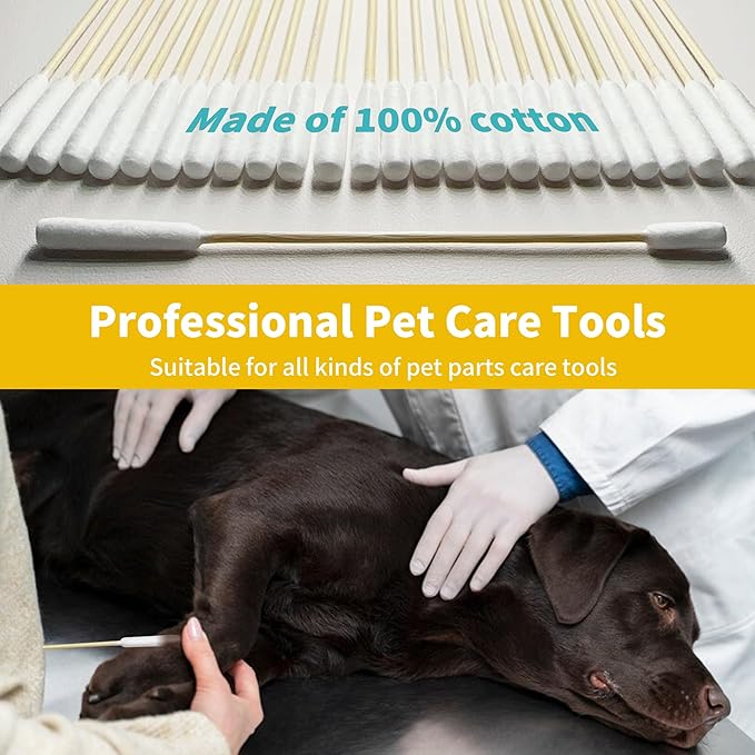 6 Inch Long Cotton Swabs for Dogs - Professional Large Cotton Swabs with Bamboo Handle - Double Sided Big Cotton Swabs - Specially Designed Ear Swabs for Dog Ear Cleaning 100pcs