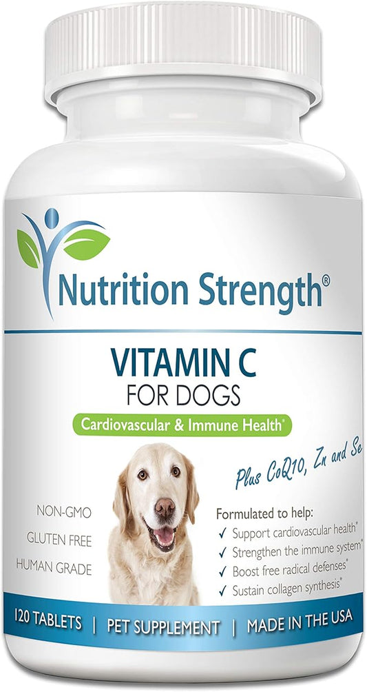 Vitamin C for Dogs to Support Cardiovascular Health, Help Strengthen The Immune System, Boost Free Radical Defenses and Sustain Collagen Synthesis, 120 Chewable Tablets