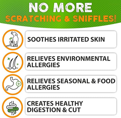 Dog Allergy Relief Chews - Dog Itch Relief - Omega 3 Fish Oil + Probiotics - Itchy Skin Relief - Seasonal Allergies - Anti Itch Support & Hot Spots - Immune Supplement for Dogs