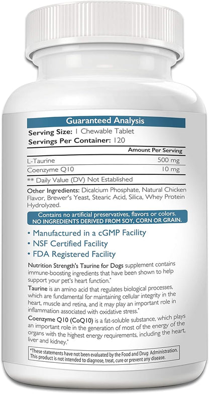 Taurine for Dogs, Support for a Healthy Heart Function, Resist Inflammatory Diseases, with Coenzyme Q10 to Help Manage Heart Failure and DCM in Dogs, 120 Chewable Tablets