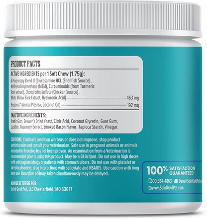 Solid Gold Glucosamine for Dogs Hip and Joint Supplement - Glucosamine Chondroitin MSM for Dog Pain Relief - Leaps & Hounds Chews for Dog Arthritis Pain Relief & Overall Mobility - 120 Soft Chews