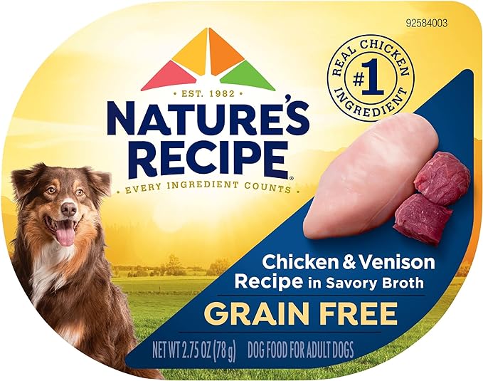 Nature’s Recipe Grain Free Wet Dog Food, Chicken & Venison Recipe, 2.75 Ounce Cup (Pack of 12)