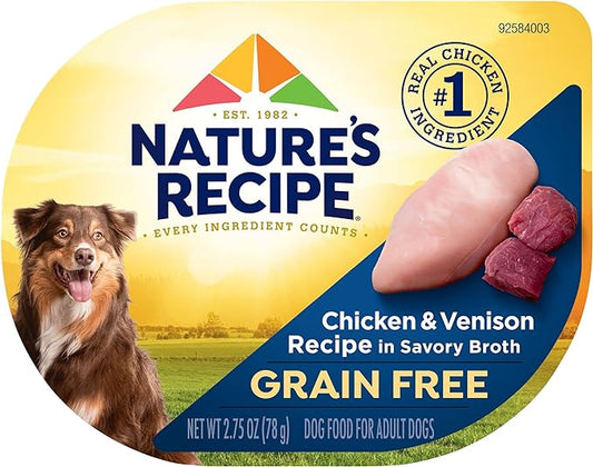 Nature’s Recipe Grain Free Wet Dog Food, Chicken & Venison Recipe, 2.75 Ounce Cup (Pack of 12)