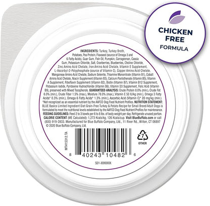 Blue Buffalo Basics Grain-Free Wet Dog Food for Small Breed Adult Dogs, Limited Ingredient Diet, Turkey Recipe, 3.5-oz. Cup