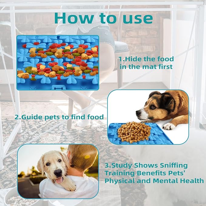 Lick Mat for Dogs Cats, Slow Feeder Pad, Dog Lick Mat, Food-Grade Silicone Treat Pad, Dry Wet Food Mat, Smell Training Slow Eating for Dogs and Cats, Boredom Anxiety Relief