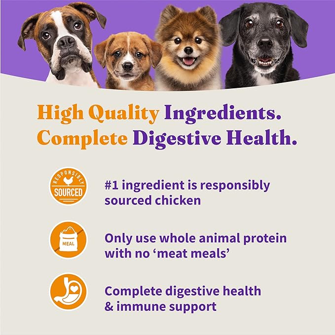 Halo Purely for Pets Holistic Dog Food, Complete Digestive Health Cage-Free Chicken and Brown Rice Recipe, Dry Dog Food Bag, Puppy Formula, 3.5-lb Bag
