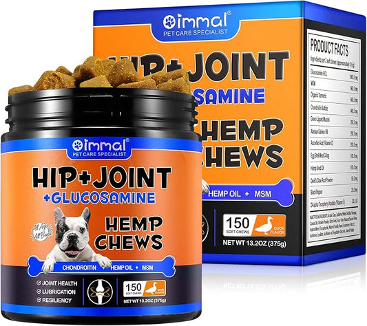Glucosamine for Dogs, Hip and Joint Supplement (150 Tablets 13.2 oz) - Joint Care Chews w/Chondroitin Sulfate, MSM, Hemp Oil - Arthritis Pain Relief, Mobility Support for Small & Large Breed