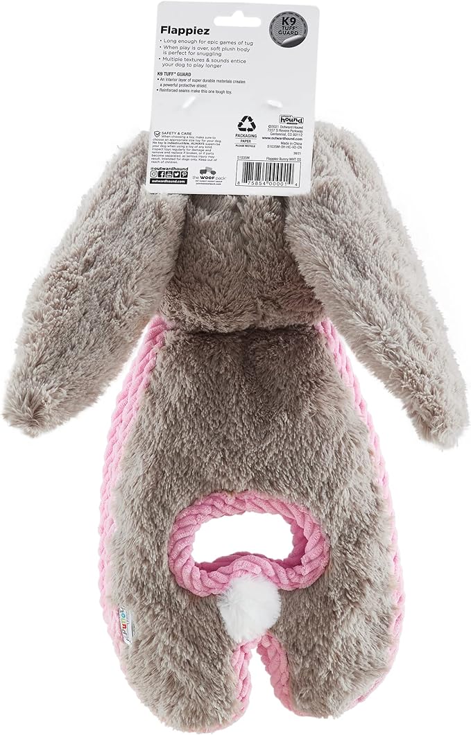 Outward Hound Cuddle Tugs Bunny Plush Squeaky Dog Toy
