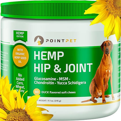 Hemp Hip and Joint Supplement for Dogs with Hemp Oil, Glucosamine Chondroitin, MSM, Omega 3&6, Promotes Healthy Normal Cartilage Development and Healthy Joints