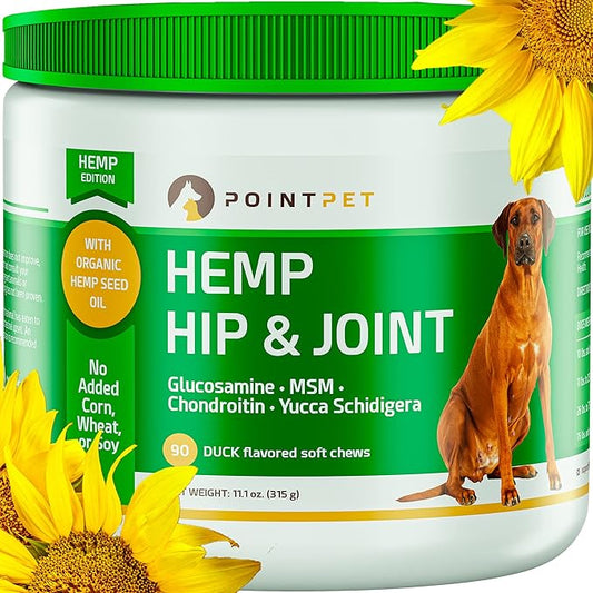 Hemp Hip and Joint Supplement for Dogs with Hemp Oil, Glucosamine Chondroitin, MSM, Omega 3&6, Promotes Healthy Normal Cartilage Development and Healthy Joints
