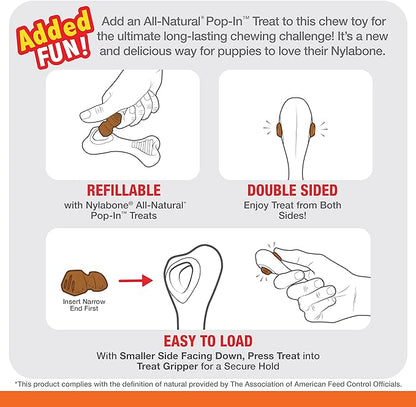 Nylabone Power Chew Knuckle Bone & Pop-In Dog Treat Toy Combo with Chicken Flavor Treat Refills, Chew Toy for Aggressive Chewers, Durable Treat Pouch, X-Small/Petite - Up to 15 lbs. (1 Count)