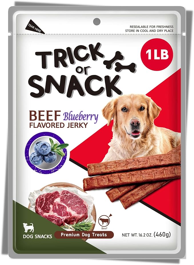 Premium 1lb Dog Jerky Treats | Dog Training | Dog Walking | Natural Grillers | Healthy Smoked Beef Chicken Salmon Chews Snacks Beef Blueberry Jerky