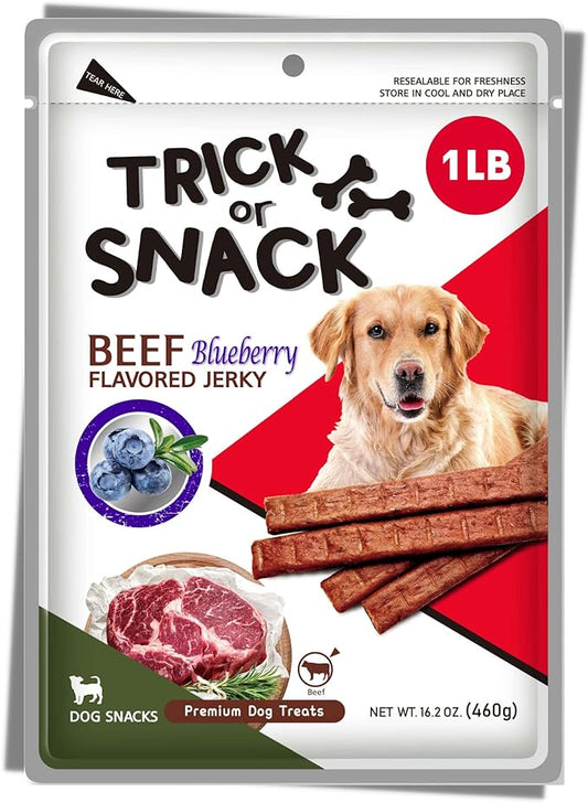 Premium 1lb Dog Jerky Treats | Dog Training | Dog Walking | Natural Grillers | Healthy Smoked Beef Chicken Salmon Chews Snacks Beef Blueberry Jerky
