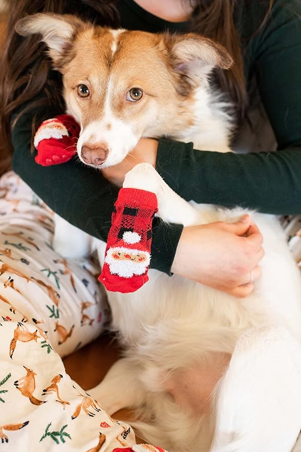 Pearhead Human and Dog Christmas Socks, Matching Pet Owner and Pet Apparel, Novelty Holiday Santa Claus Socks, Unisex One Size Fun Socks, Pet Lover Gifts, Christmas Stocking Stuffer